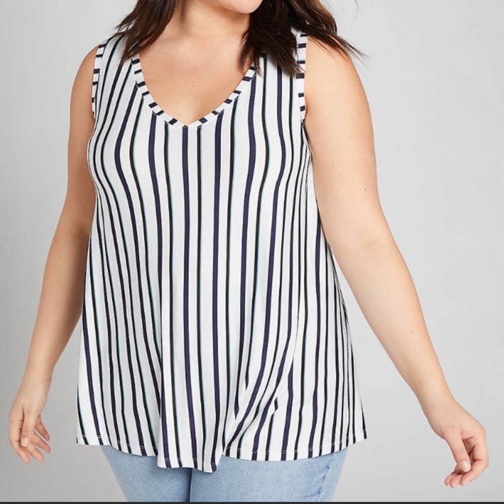 Lane Bryant Blue Striped Swing Tank Top